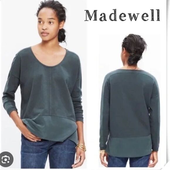 Madewell Size extra small green silk hem long sleeve blouse dolman sage green - Picture 1 of 6